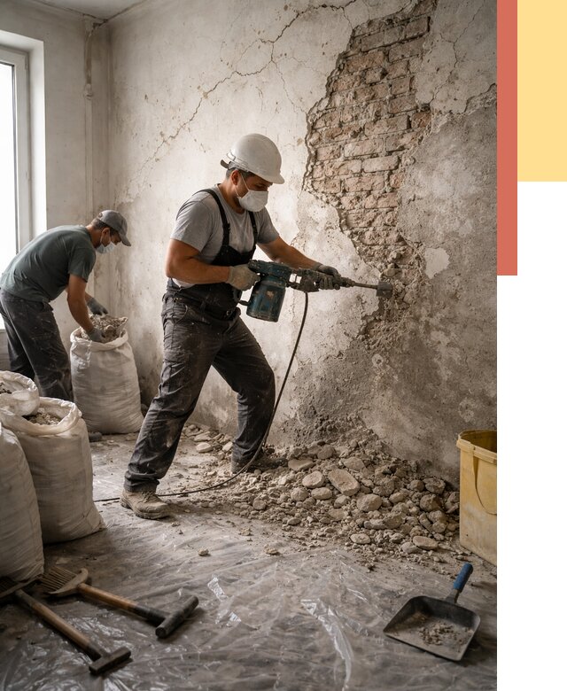 Демонтаж штукатурки со стен в Тулуне от 7769 руб/м² — быстро и недорого | ОТДЕЛОЧНИК-Тлн