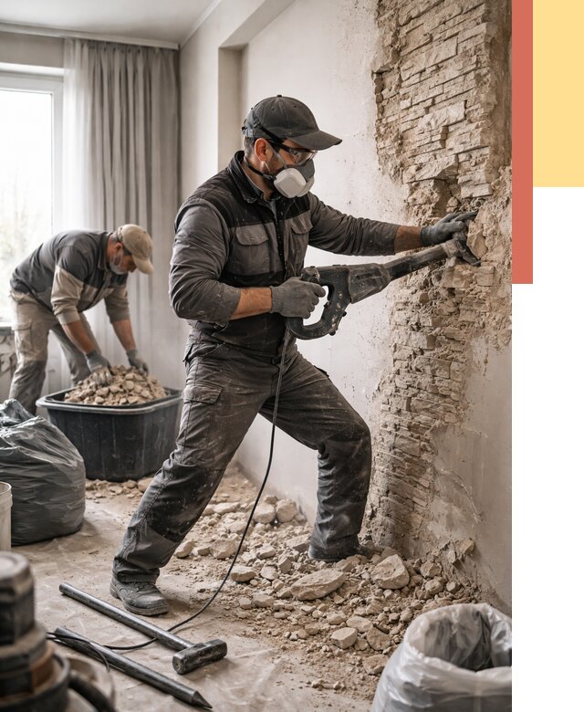 Демонтаж декоративного камня в Тулуне от 1565 руб/м² — быстро и недорого | ОТДЕЛОЧНИК-Тлн