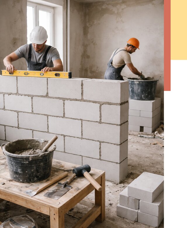 Кладка перегородок из газобетона в Тулуне от 3453 руб. под ключ | ОТДЕЛОЧНИК-Тлн