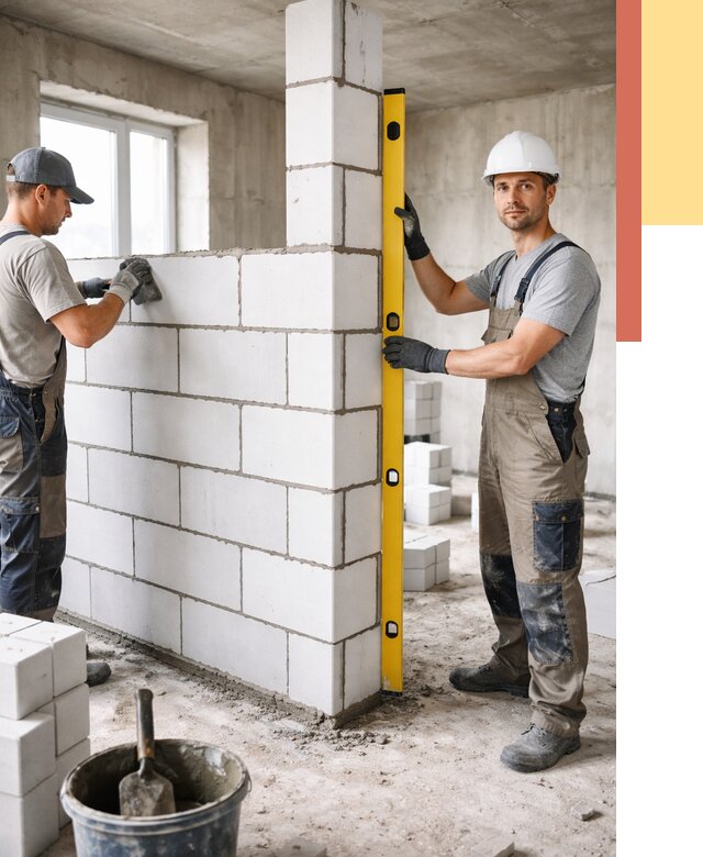 Кладка перегородок из пеноблока в Тулуне от 1942 руб. под ключ | ОТДЕЛОЧНИК-Тлн