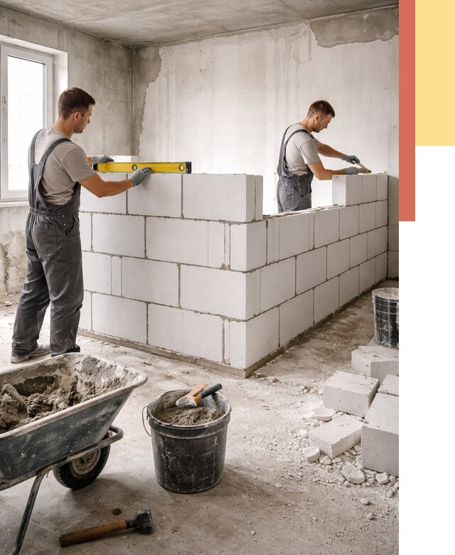 Кладка перегородок из ПГП в Тулуне от 2698 руб./м2 — монтаж и возведение под ключ | ОТДЕЛОЧНИК-Тлн