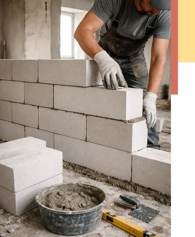 Кладка перегородок из силикатного блока в Тулуне от 4316 руб. под ключ | ОТДЕЛОЧНИК-Тлн