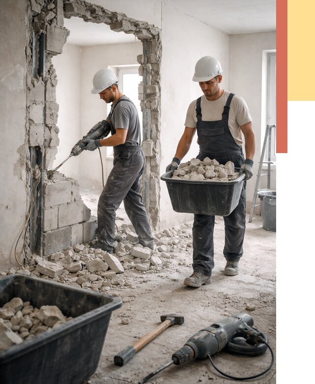 Демонтаж блоковых перегородок в Тулуне от 4046 руб. — быстро и недорого | ОТДЕЛОЧНИК-Тлн