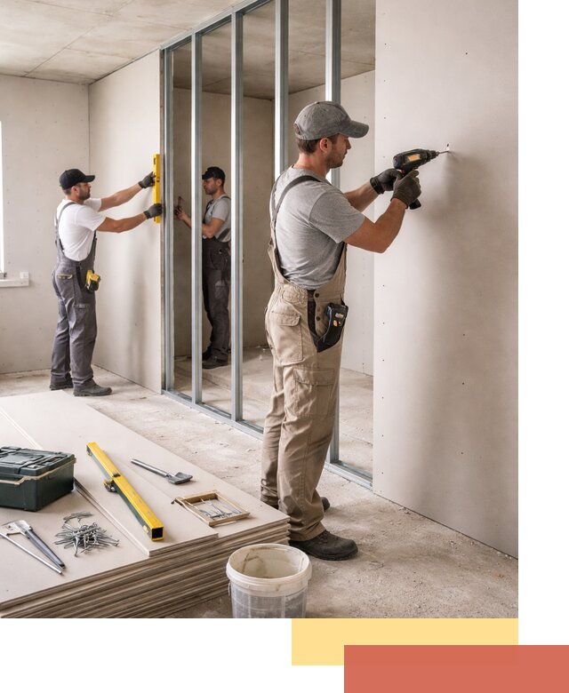 Однослойная перегородка из гипсокартона в Тулуне под ключ, монтаж и отделка