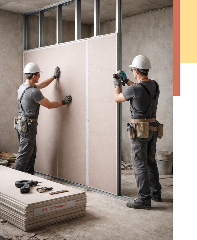 Перегородка из огнестойкого гипсокартона в Тулуне от 1996 руб. под ключ | ОТДЕЛОЧНИК-Тлн