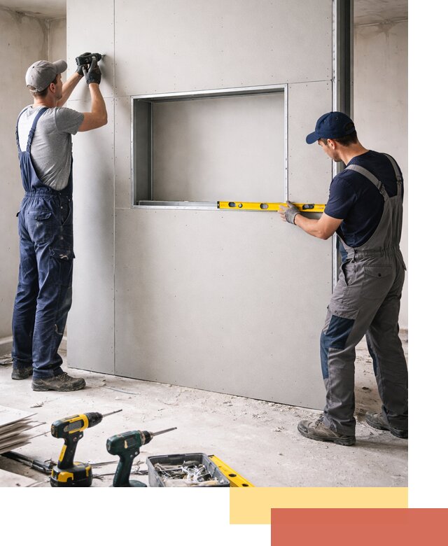 Перегородка из гипсокартона с нишей под декор в Тулуне