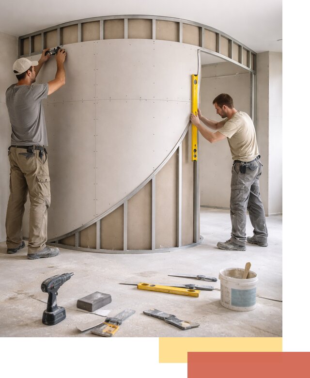 Радиусная перегородка из гипсокартона в Тулуне под ключ