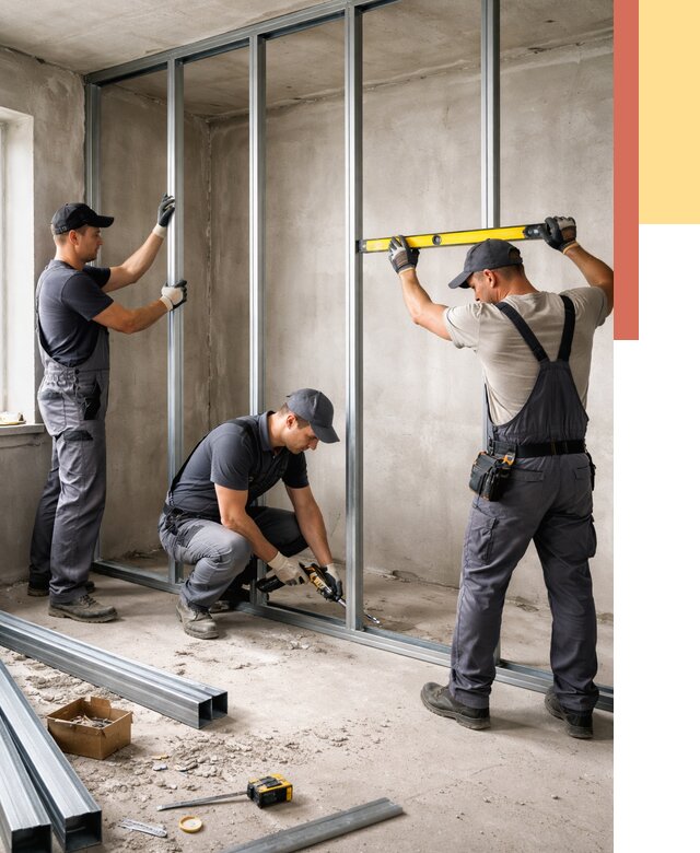 Монтаж каркаса перегородки из профиля в Тулуне от 809 руб. | ОТДЕЛОЧНИК-Тлн