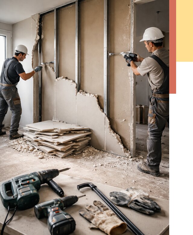 Демонтаж перегородки из гипсокартона в Тулуне от 1295 руб. быстро и недорого | ОТДЕЛОЧНИК-Тлн