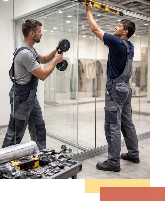 Стеклянные перегородки для магазинов в Тулуне — монтаж и установка