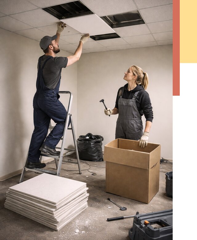 Демонтаж потолочной плитки в Тулуне от 4856 руб. быстро и недорого | ОТДЕЛОЧНИК-Тлн