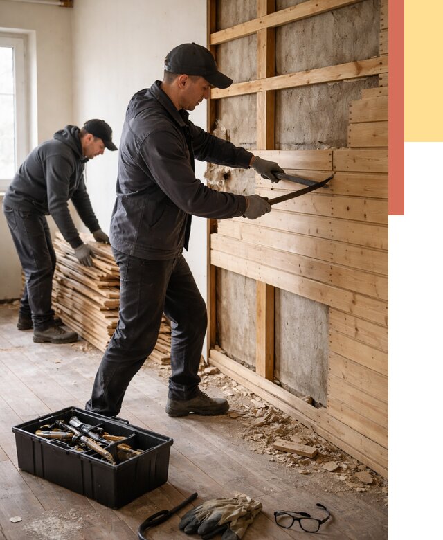 Демонтаж вагонки в Тулуне от 4100 руб/м2 — быстро и недорого | ОТДЕЛОЧНИК-Тлн