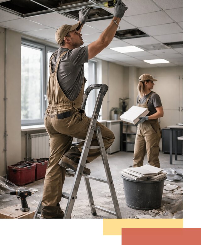 Ремонт потолка Армстронг и замена плит в Тулуне