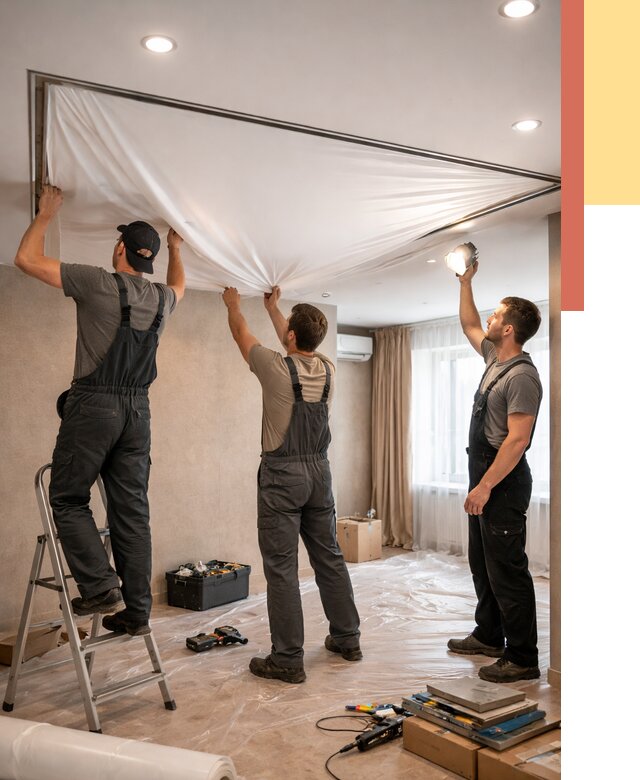 Монтаж ПВХ натяжного потолка в Тулуне от 3777 руб. под ключ | ОТДЕЛОЧНИК-Тлн