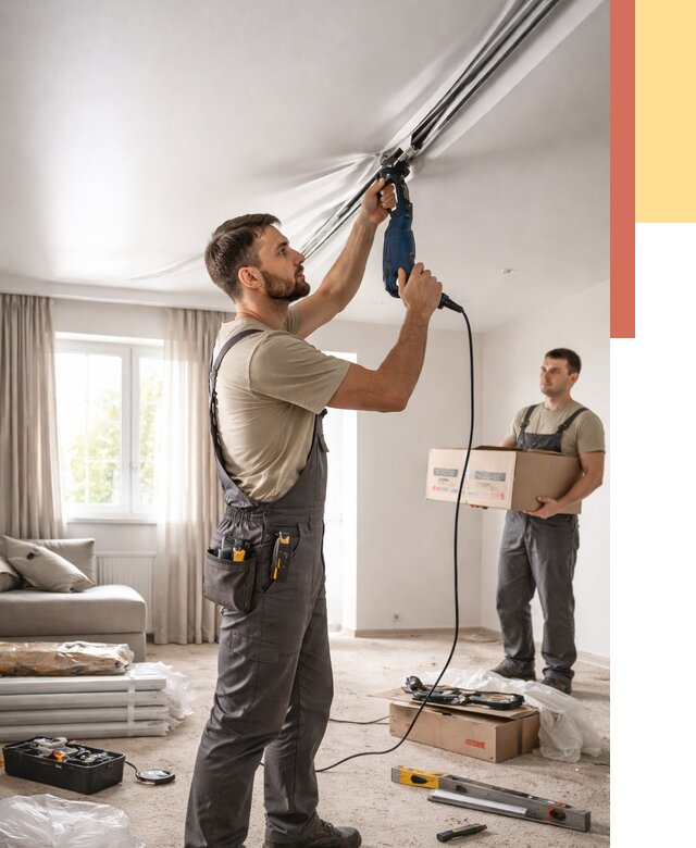 Монтаж сатинового натяжного потолка в Тулуне от 3777 руб. | Быстро, недорого — ОТДЕЛОЧНИК-Тлн