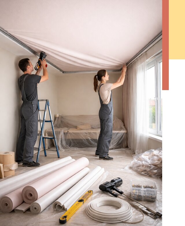 Монтаж цветного натяжного потолка в Тулуне от 4532 руб/м² — быстро и недорого | ОТДЕЛОЧНИК-Тлн