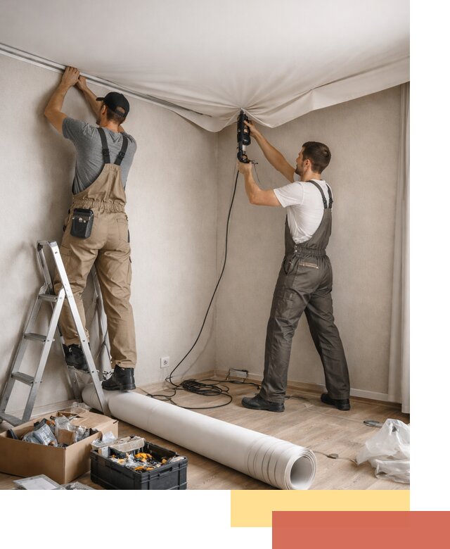 Монтаж цветного натяжного потолка в Тулуне за один день