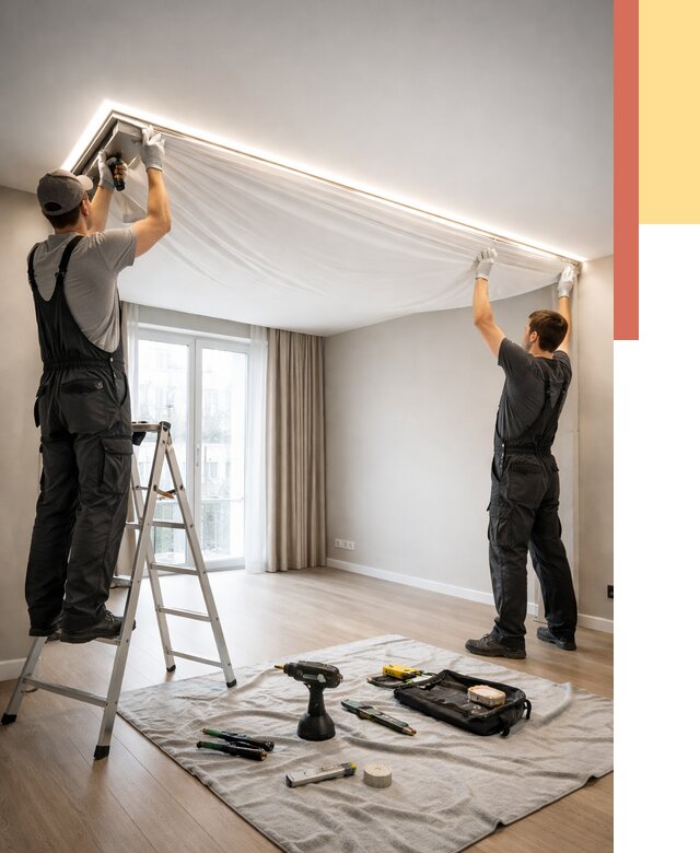 Монтаж парящего натяжного потолка в Тулуне от 4856 руб. быстро и недорого | ОТДЕЛОЧНИК-Тлн