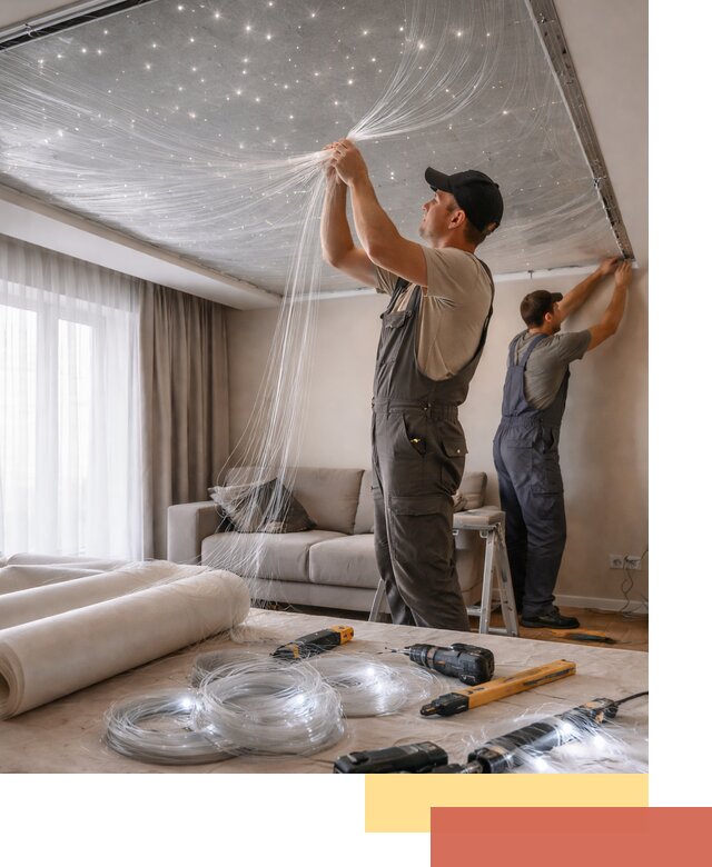 Монтаж натяжного потолка «Звездное небо» в Тулуне