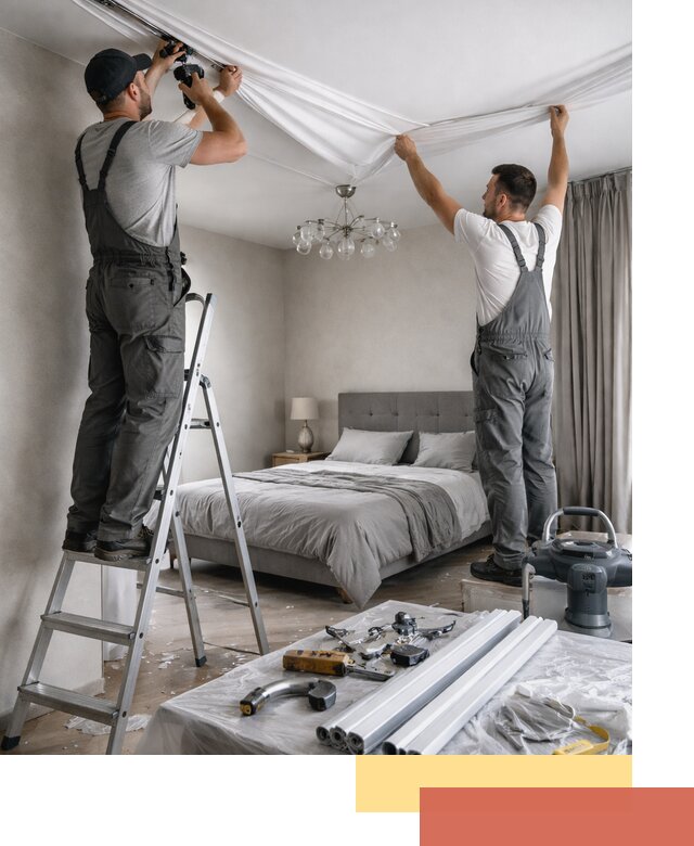 Монтаж натяжного потолка в спальне в Тулуне