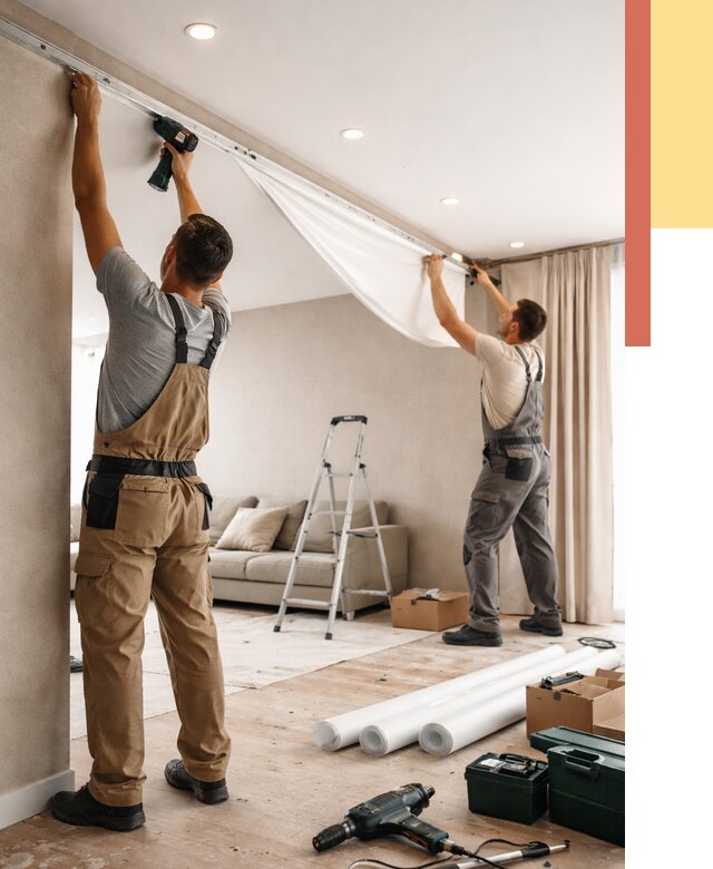 Монтаж натяжного потолка в гостиной в Тулуне от 593 руб. | ОТДЕЛОЧНИК-Тлн