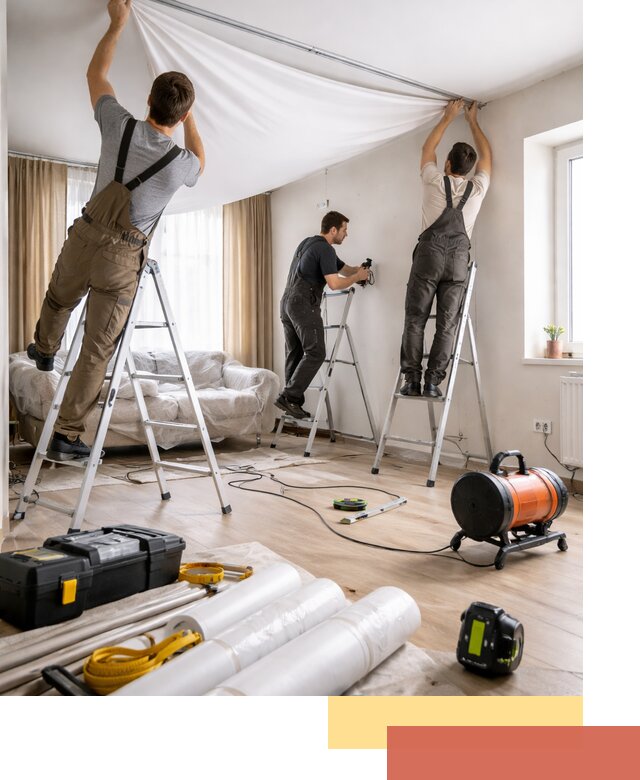 Монтаж натяжного потолка в гостиной в Тулуне