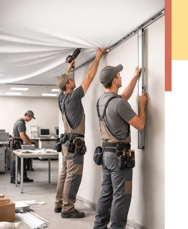 Монтаж натяжного потолка в офисе в Тулуне от 486 руб/м² — быстро и недорого | ОТДЕЛОЧНИК-Тлн