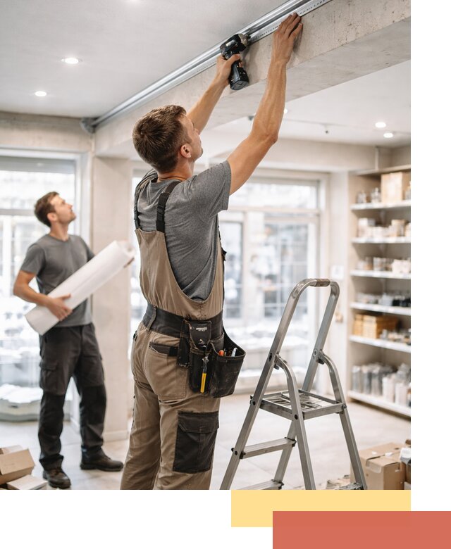 Монтаж натяжных потолков в магазине в Тулуне