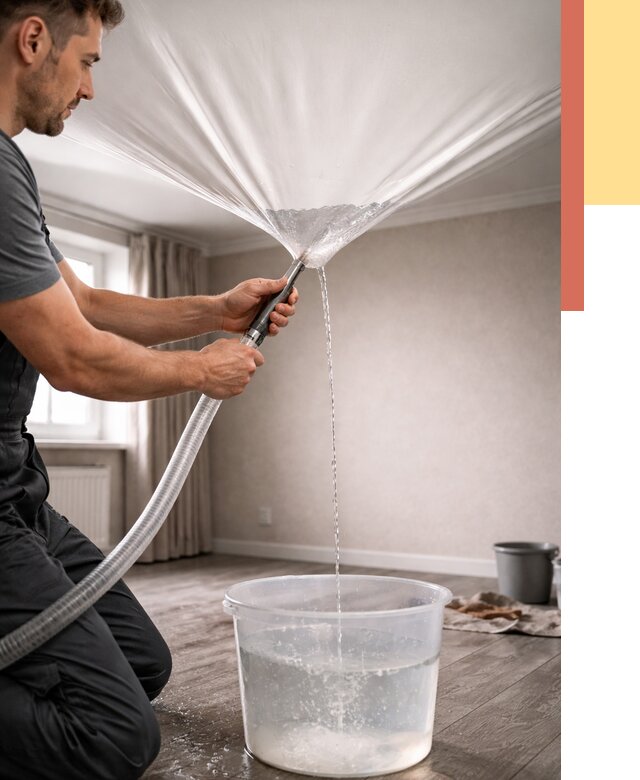 Слив воды с натяжного потолка в Тулуне от 2698 руб. быстро и недорого | ОТДЕЛОЧНИК-Тлн