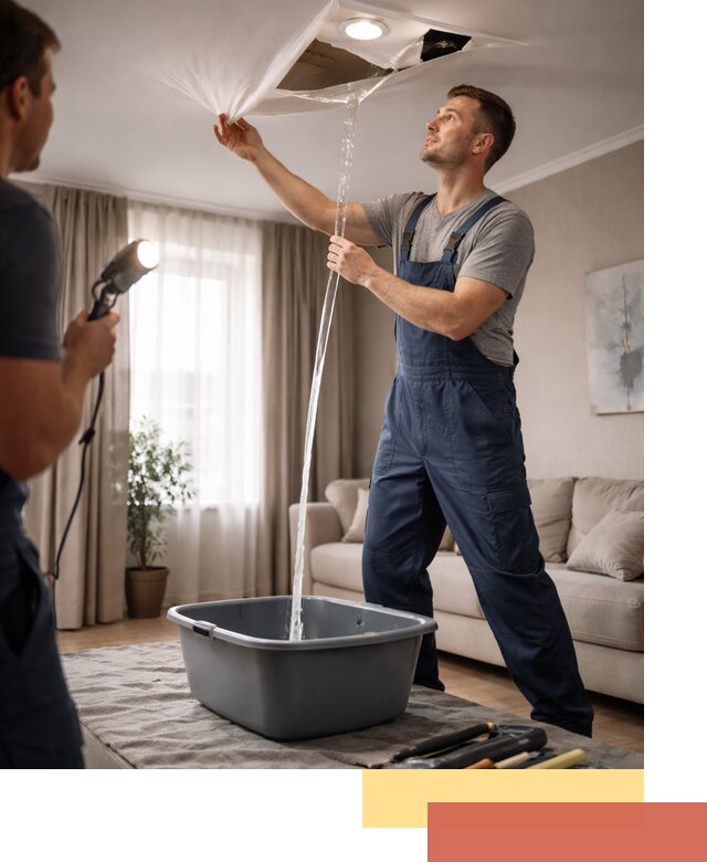 Слив воды с натяжного потолка в Тулуне быстро и аккуратно