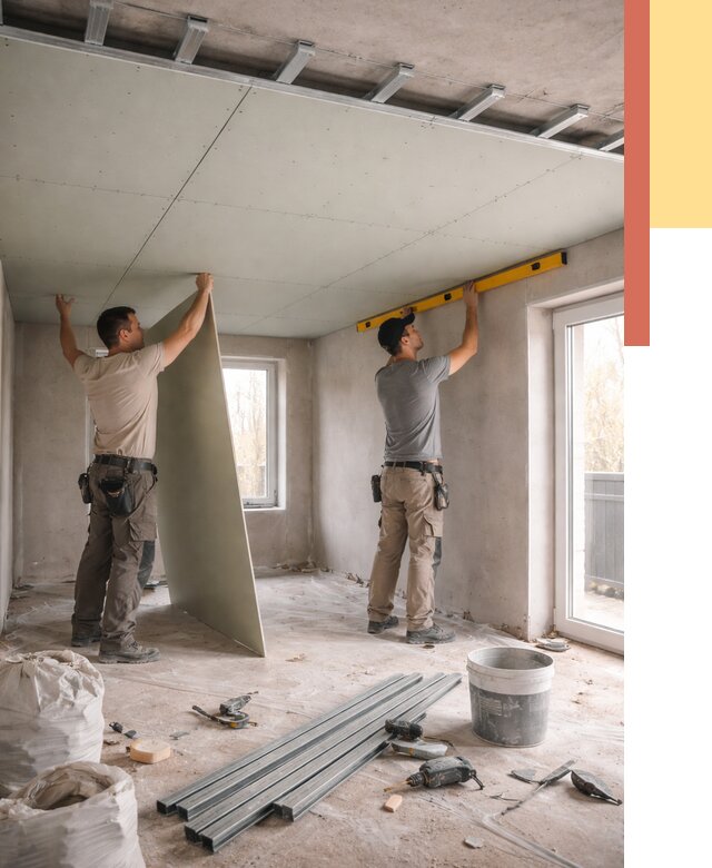 Одноуровневый потолок из гипсокартона в Тулуне от 809 руб. — монтаж под ключ | ОТДЕЛОЧНИК-Тлн