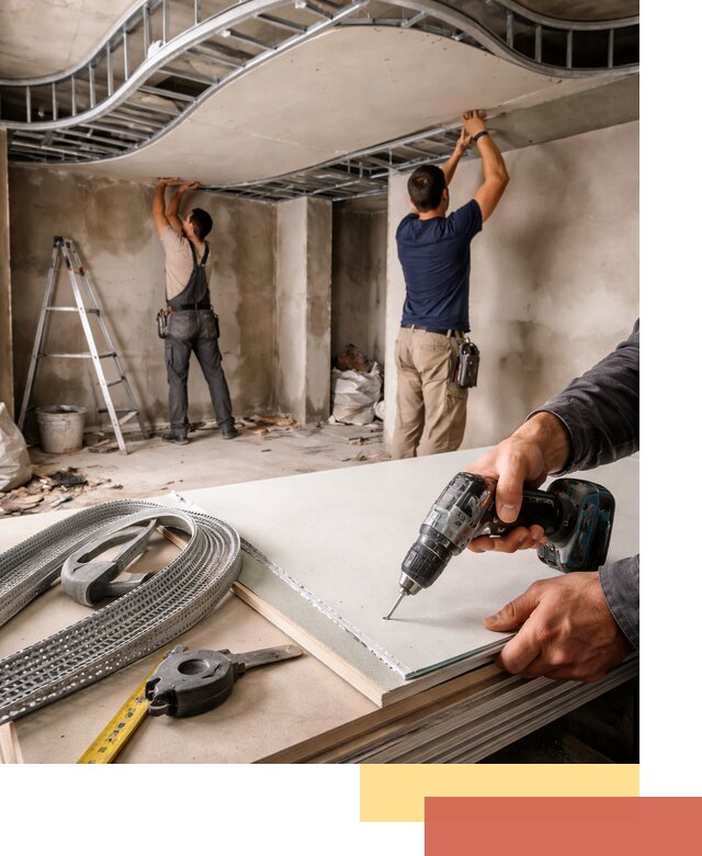 Криволинейный потолок из гипсокартона в Тулуне — монтаж и отделка