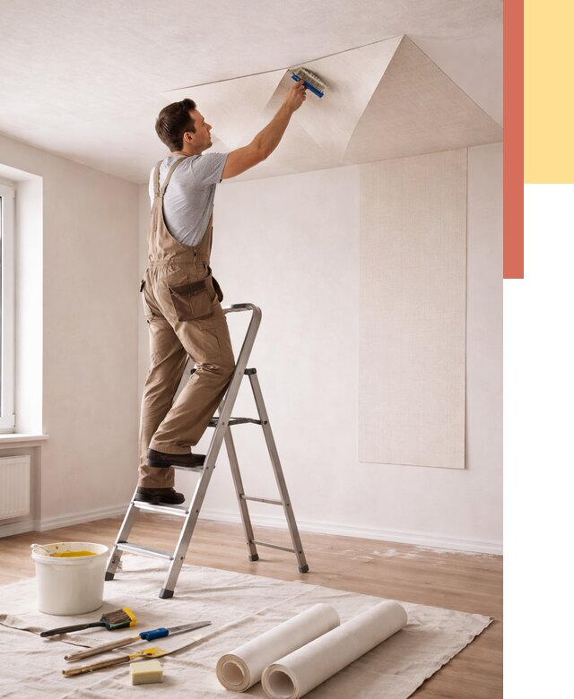 Поклейка обоев на потолок в Тулуне от 4856 руб. быстро и недорого | ОТДЕЛОЧНИК-Тлн